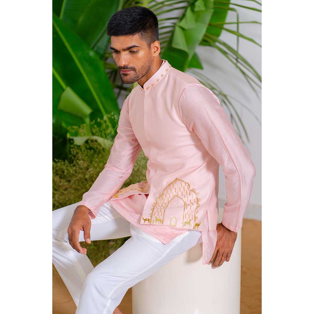 Runit Gupta Blush Arches Bundi Jacket with Kurta and Pant (Set of 3)