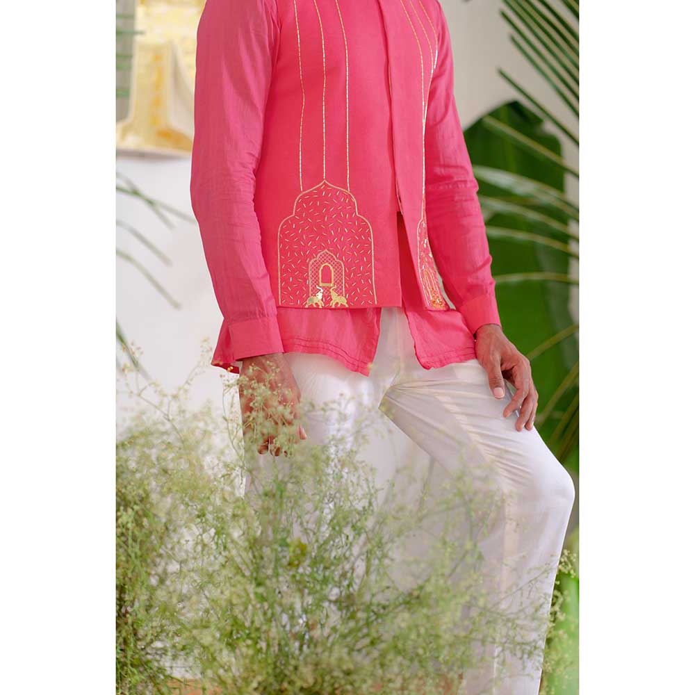Runit Gupta Hot Pink Arches Bundi Jacket