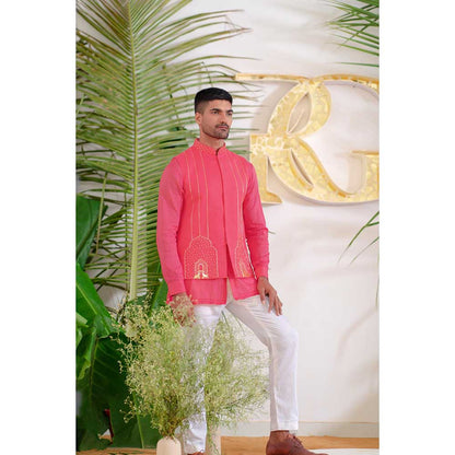 Runit Gupta Hot Pink Arches Bundi Jacket with Kurta and Pant (Set of 3)