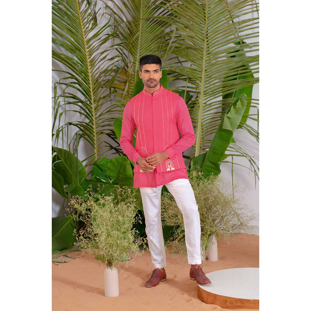 Runit Gupta Hot Pink Arches Bundi Jacket with Kurta and Pant (Set of 3)