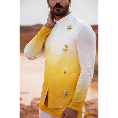 Runit Gupta Yellow Ombre Bundi Jacket with Kurta and Pant (Set of 3)