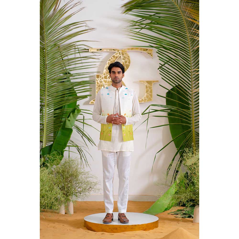 Runit Gupta Flora Aura Bundi Jacket with Kurta and Pant (Set of 3)
