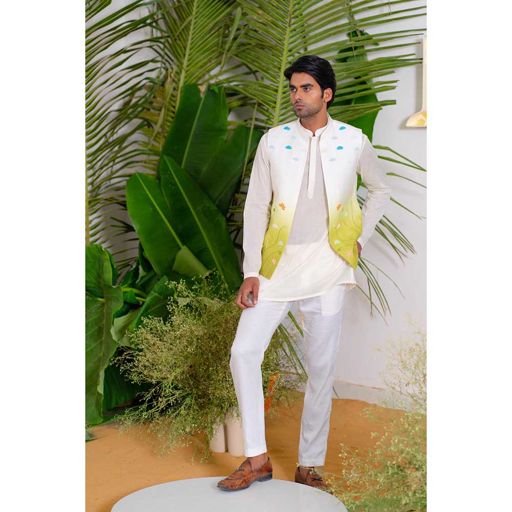 Runit Gupta Flora Aura Bundi Jacket with Kurta and Pant (Set of 3)