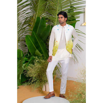 Runit Gupta Flora Aura Bundi Jacket with Kurta and Pant (Set of 3)