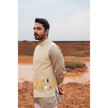 Runit Gupta Misty Khidki Bundi Jacket with Kurta and Pant (Set of 3)