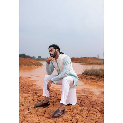 Runit Gupta Blue Ombre Bundi Jacket with Kurta and Pant (Set of 3)