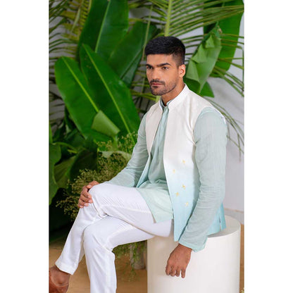 Runit Gupta Blue Ombre Bundi Jacket with Kurta and Pant (Set of 3)