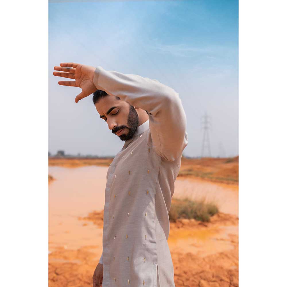 Runit Gupta Grey Khidki Kurta with Salwar (Set of 2)