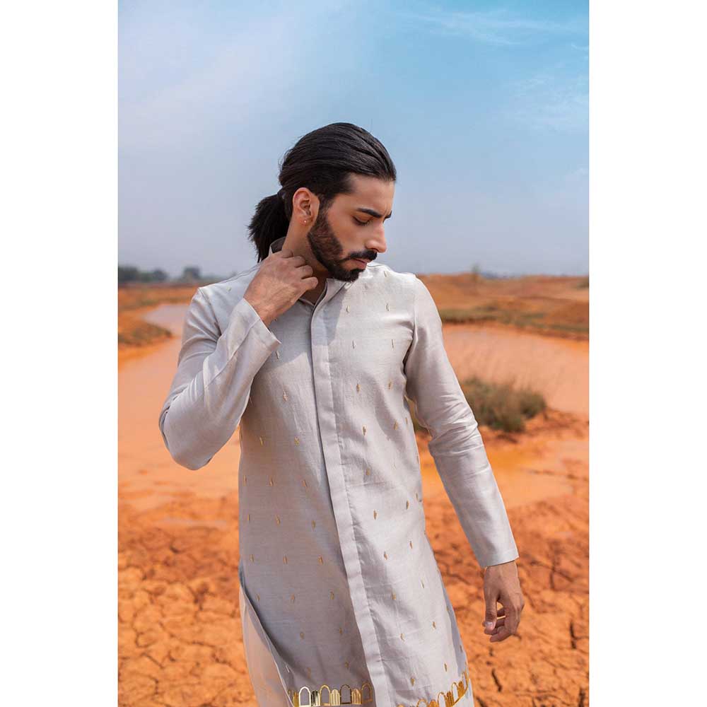 Runit Gupta Grey Khidki Kurta with Salwar (Set of 2)