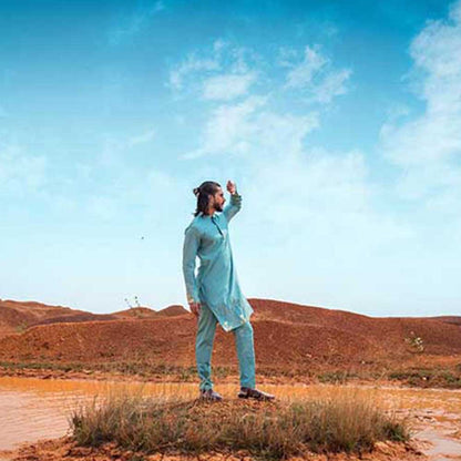 Runit Gupta Royal Reign Aqua Kurta with Pant (Set of 2)