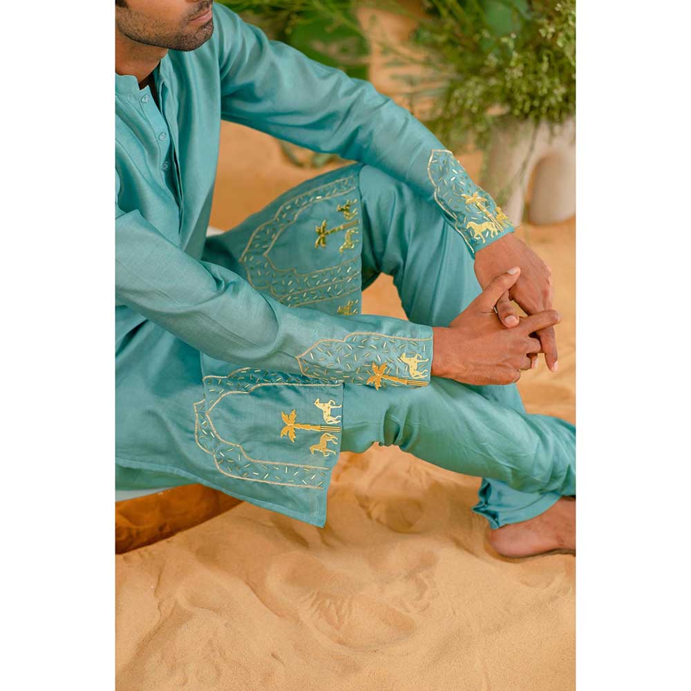 Runit Gupta Royal Reign Aqua Kurta with Pant (Set of 2)