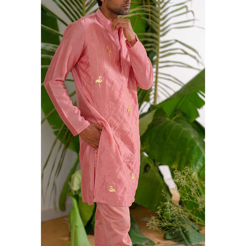 Runit Gupta Flamingo Dusty Coral Kurta with Pant (Set of 2)