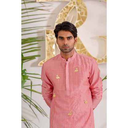 Runit Gupta Flamingo Dusty Coral Kurta with Pant (Set of 2)
