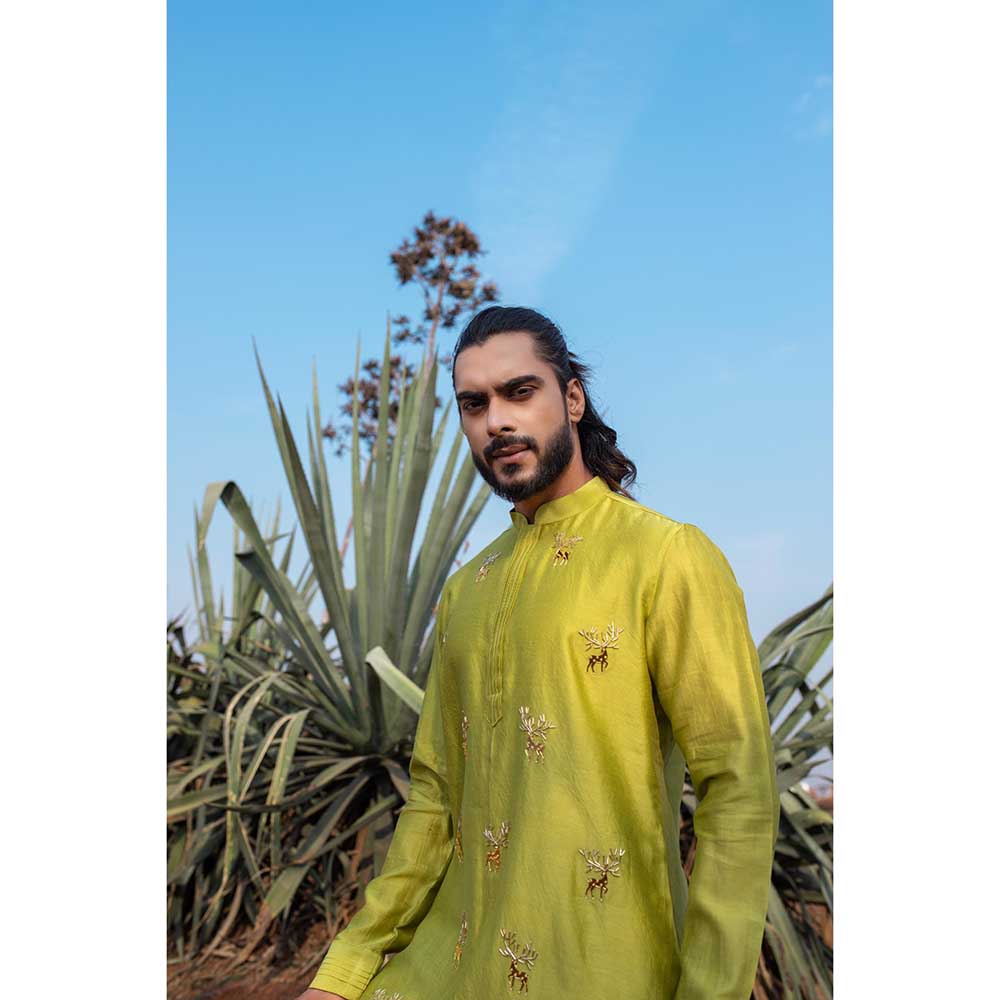 Runit Gupta Lime Lustre Kurta with Pant (Set of 2)