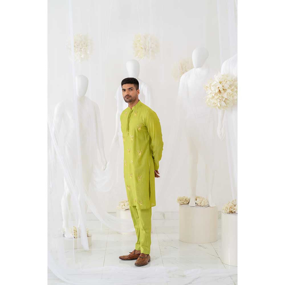 Runit Gupta Lime Lustre Kurta with Pant (Set of 2)