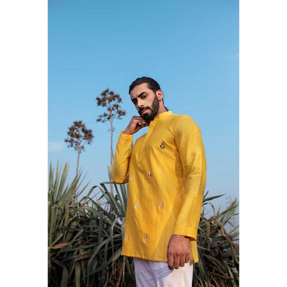 Runit Gupta Yellow Moth Short Kurta with Pant (Set of 2)