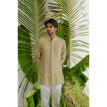 Runit Gupta Khaki Heritage Short Kurta with Pant (Set of 2)