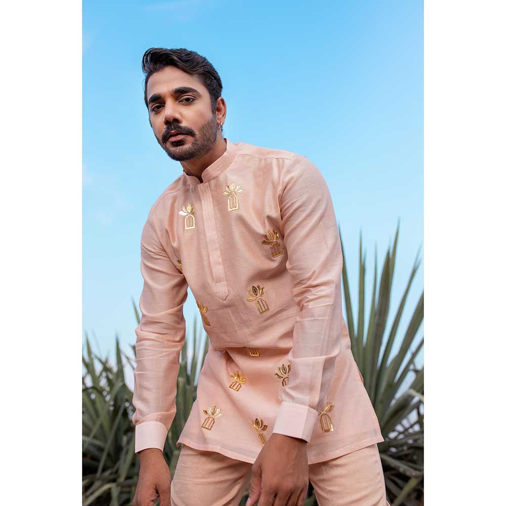 Runit Gupta Peach Palace Short Kurta with Pant (Set of 2)