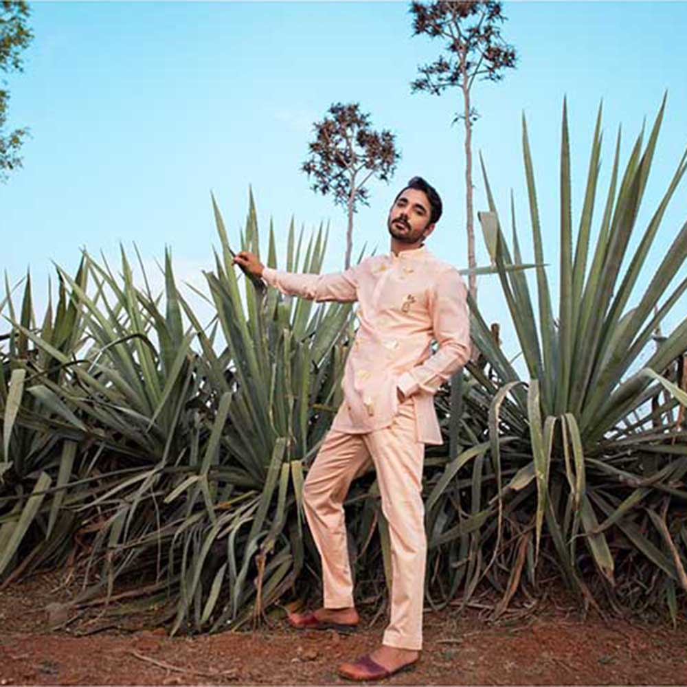 Runit Gupta Peach Palace Short Kurta with Pant (Set of 2)