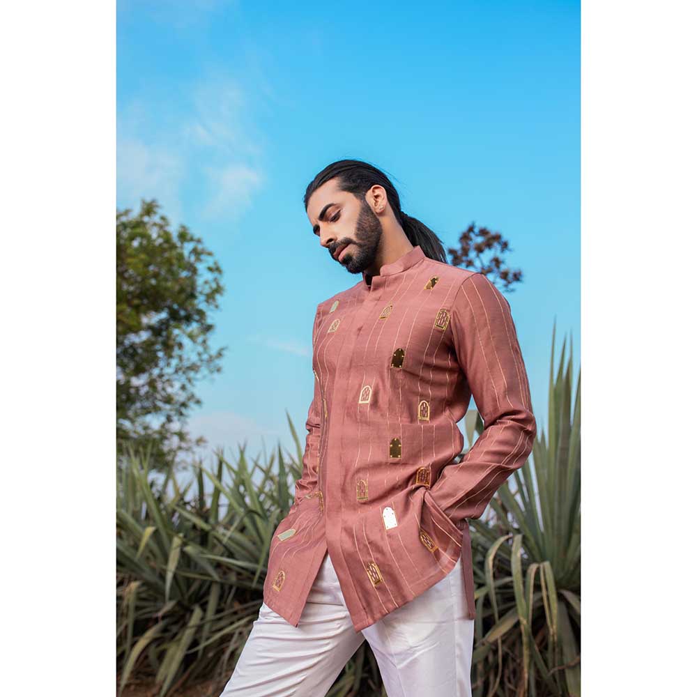 Runit Gupta Majestic Mauve Short Kurta with Pant (Set of 2)