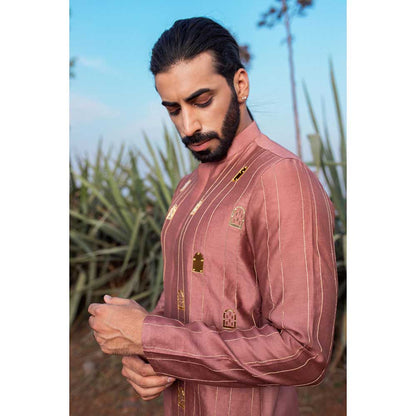 Runit Gupta Majestic Mauve Short Kurta with Pant (Set of 2)