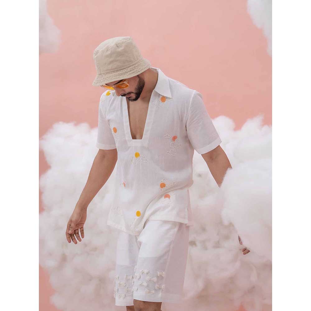 Runit Gupta White Dori Hem Vacay Shorts