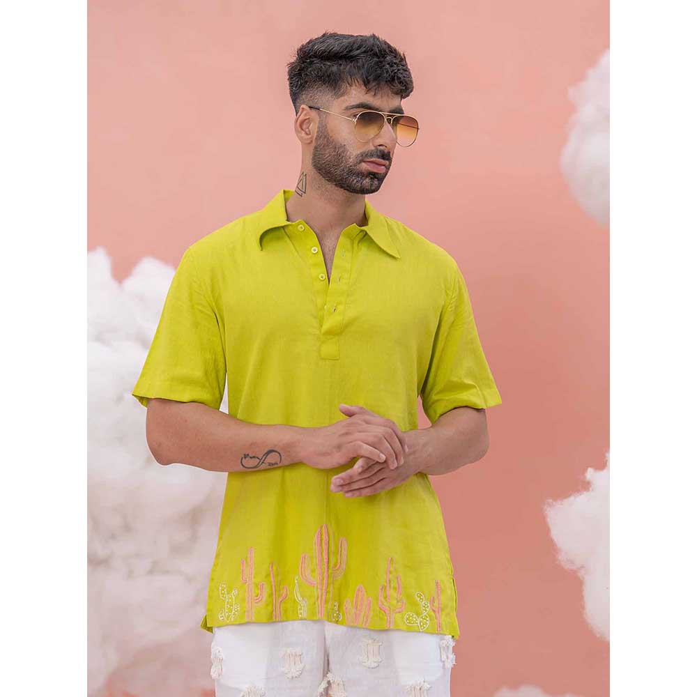 Runit Gupta Green Cactus Coral Polo T-Shirt
