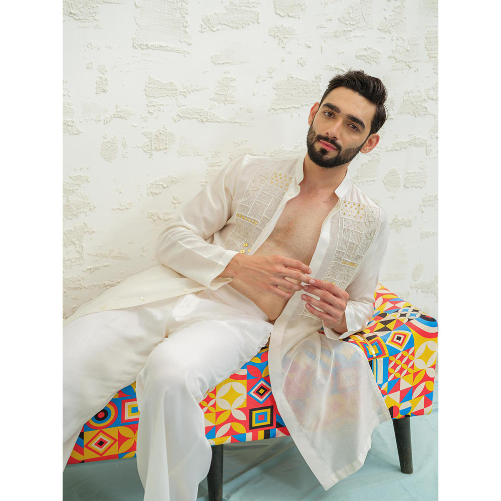 Runit Gupta Ivory Lippan Kurta with Pyjama
