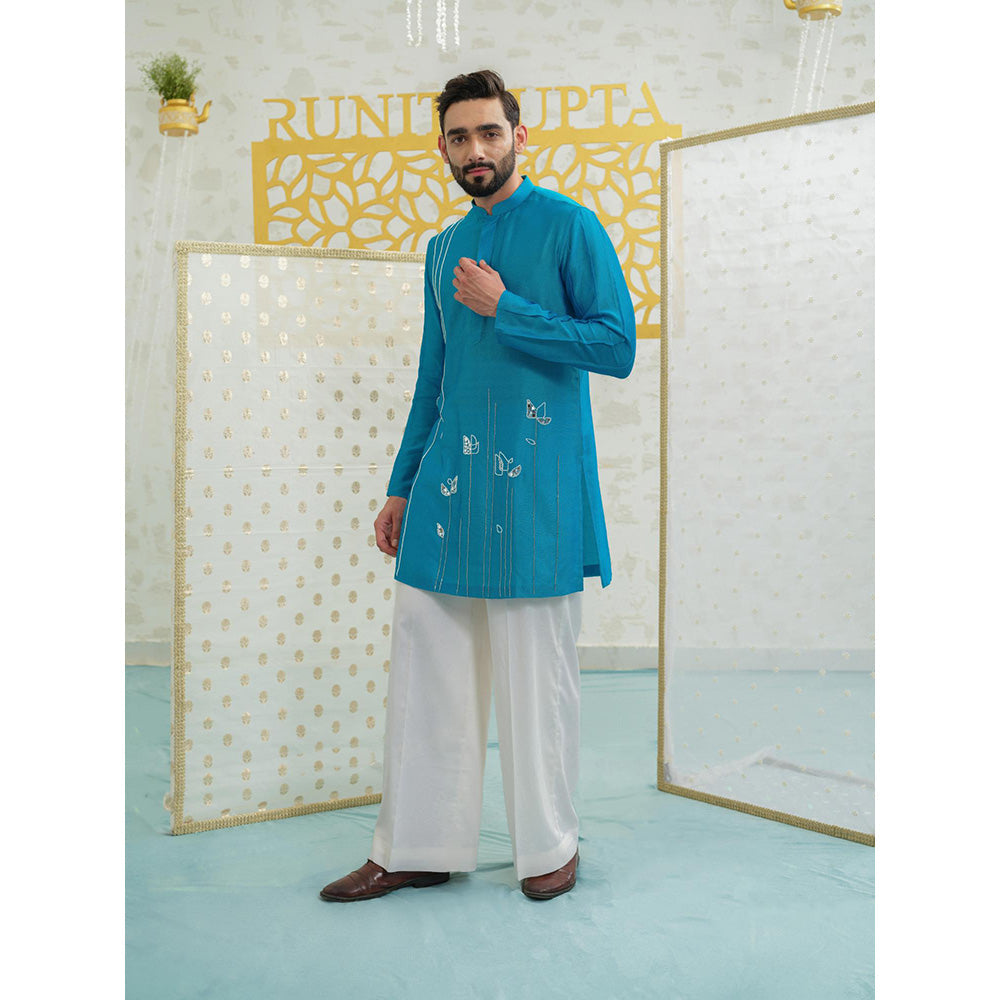 Runit Gupta Mosaic Flower Blue Kurta with Pyjama