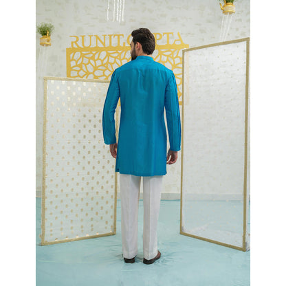 Runit Gupta Mosaic Flower Blue Kurta with Pyjama