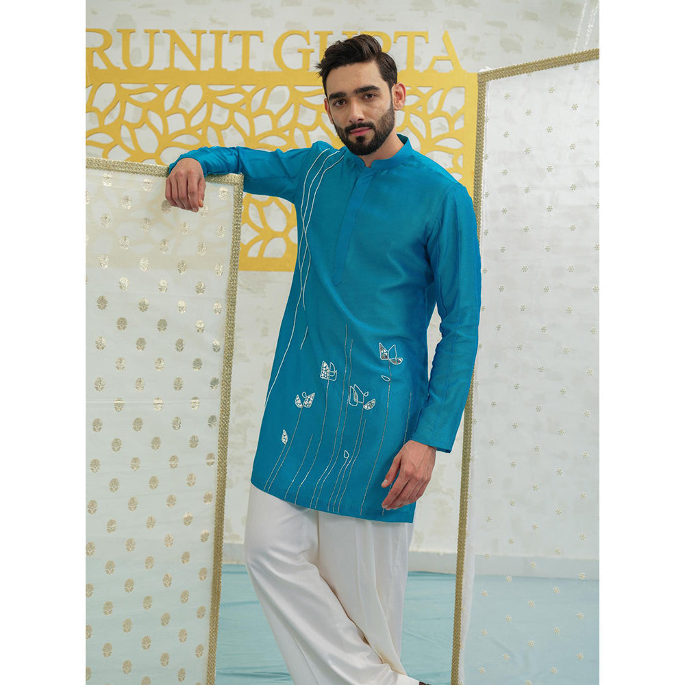 Runit Gupta Mosaic Flower Blue Kurta with Pyjama