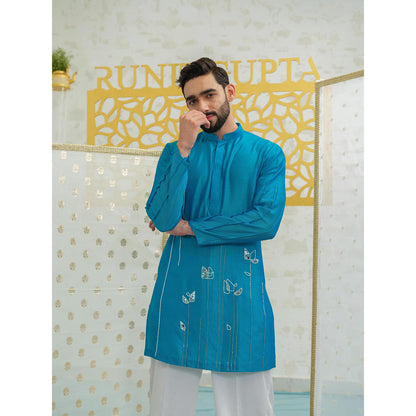 Runit Gupta Mosaic Flower Blue Kurta with Pyjama