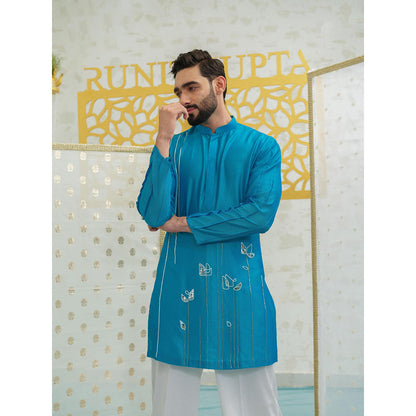 Runit Gupta Mosaic Flower Blue Kurta with Pyjama