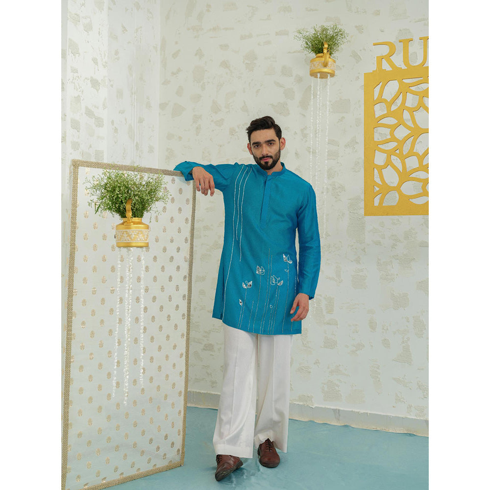 Runit Gupta Mosaic Flower Blue Kurta with Pyjama