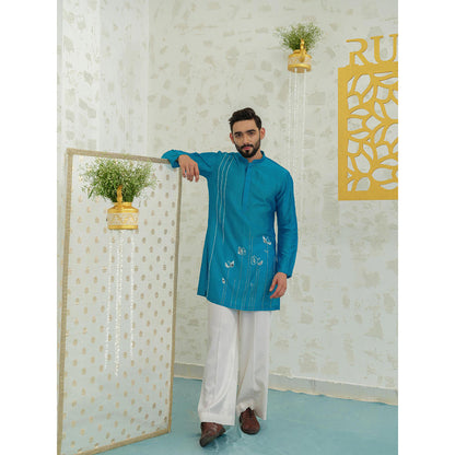 Runit Gupta Mosaic Flower Blue Kurta with Pyjama
