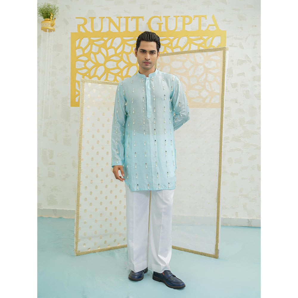 Runit Gupta Blue Latkan Short Kurta with Pyjama