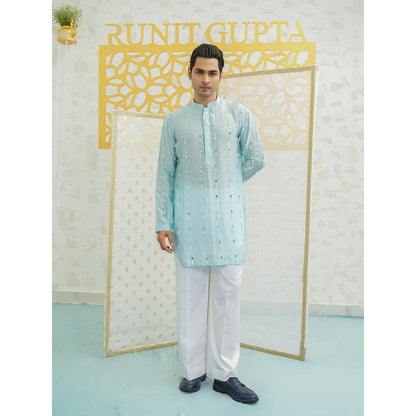 Runit Gupta Blue Latkan Short Kurta with Pyjama