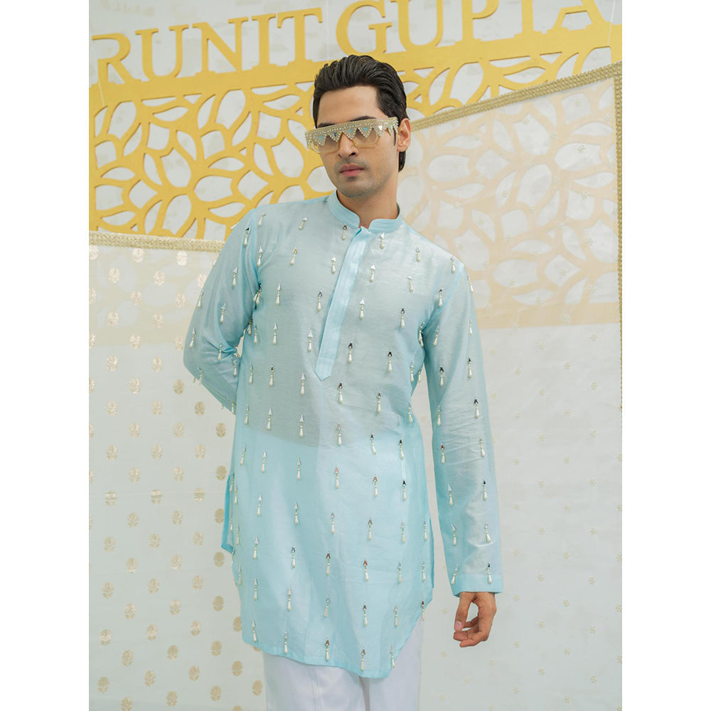 Runit Gupta Blue Latkan Short Kurta with Pyjama