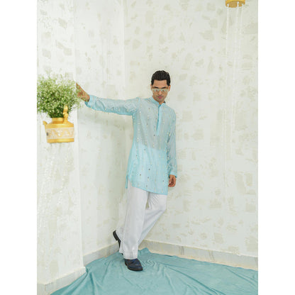 Runit Gupta Blue Latkan Short Kurta with Pyjama