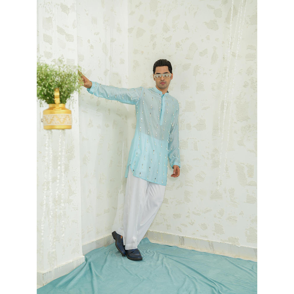 Runit Gupta Blue Latkan Short Kurta with Pyjama