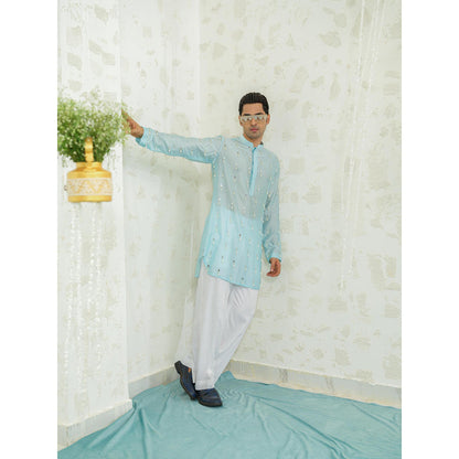 Runit Gupta Blue Latkan Short Kurta with Pyjama