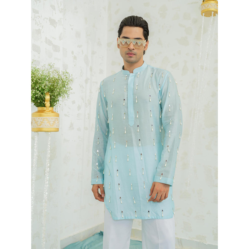 Runit Gupta Blue Latkan Short Kurta with Pyjama