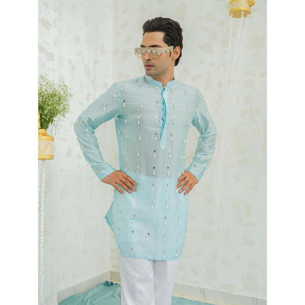 Runit Gupta Blue Latkan Short Kurta with Pyjama