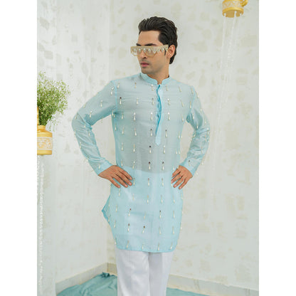 Runit Gupta Blue Latkan Short Kurta with Pyjama