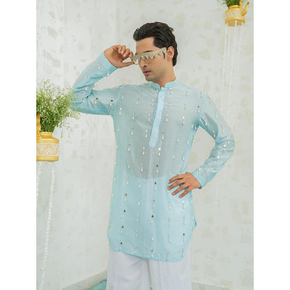 Runit Gupta Blue Latkan Short Kurta with Pyjama