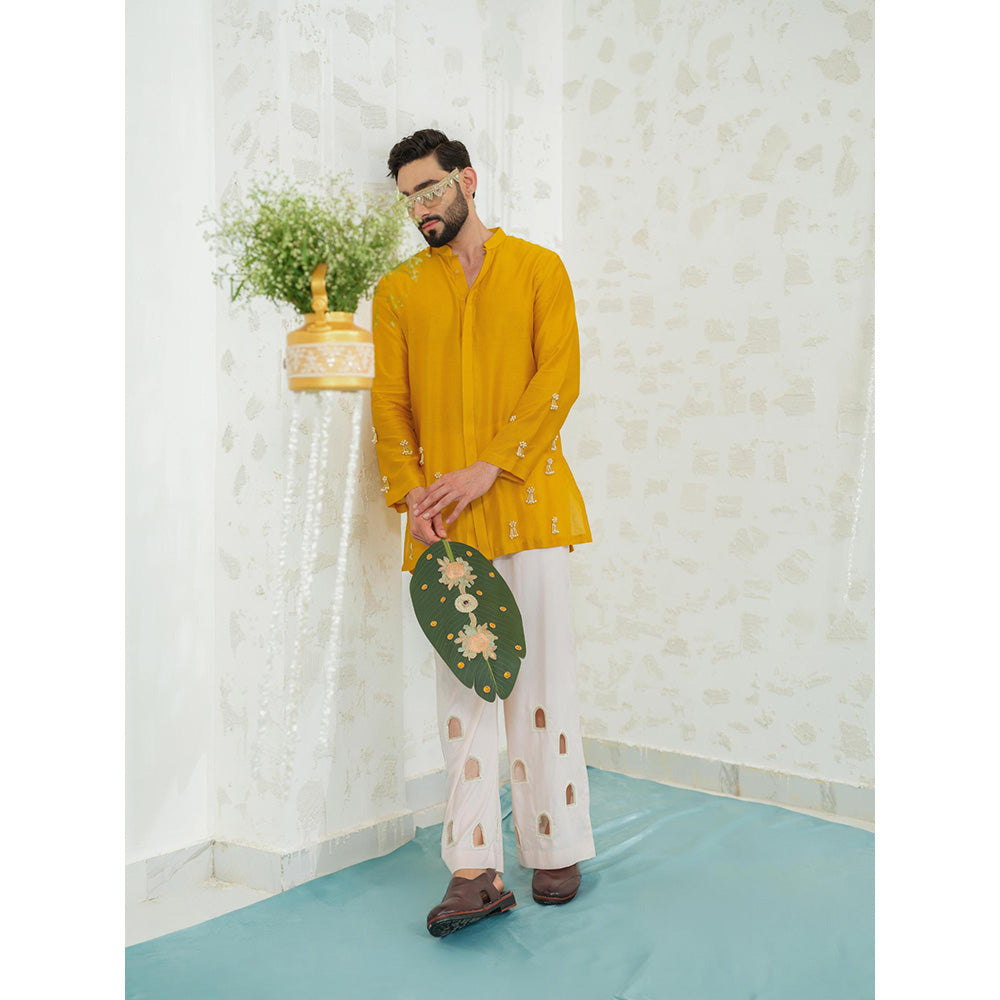 Runit Gupta Marigold Latkan Short Kurta With Embroidered Pants