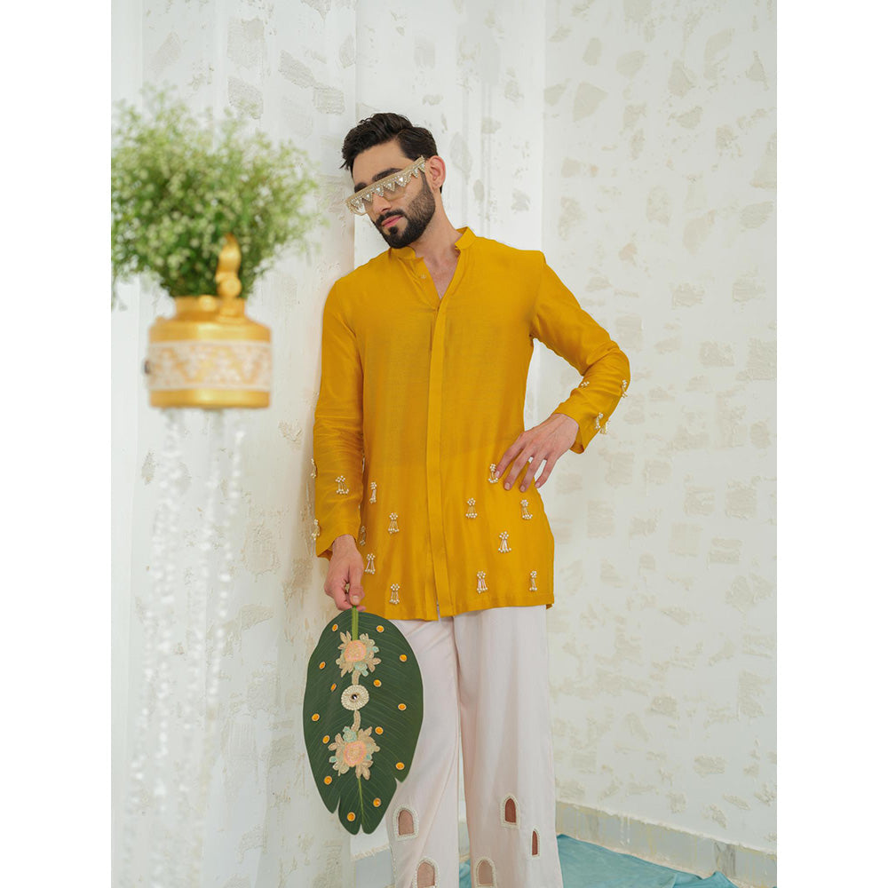 Runit Gupta Marigold Latkan Short Kurta With Embroidered Pants