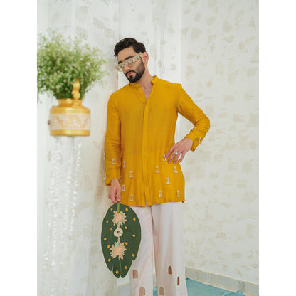 Runit Gupta Marigold Latkan Short Kurta With Embroidered Pants