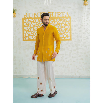Runit Gupta Marigold Latkan Short Kurta With Embroidered Pants