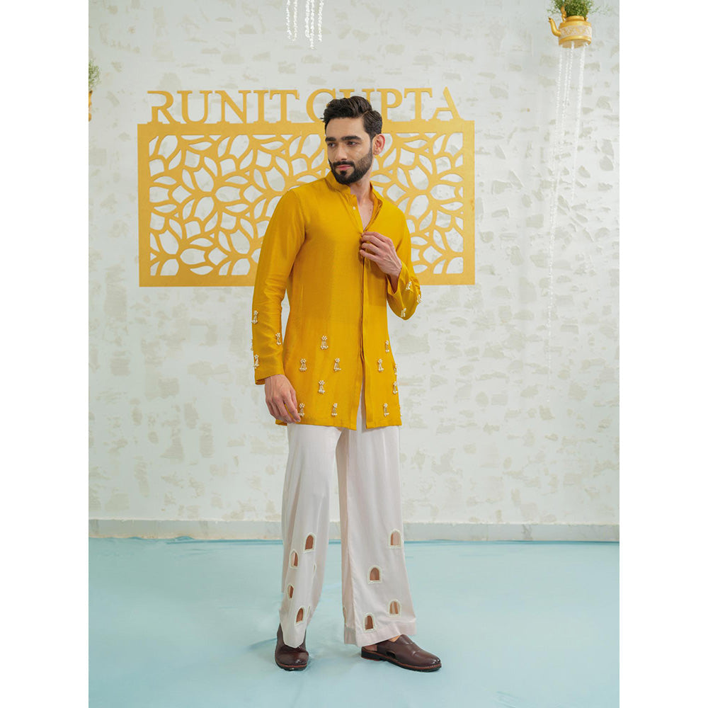 Runit Gupta Marigold Latkan Short Kurta With Embroidered Pants